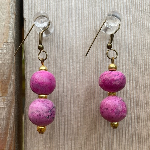 Pink Rhodonite Sphere Diamond Shape Gemstone Choker Bib Necklace and Ear… - Picture 3 of 6